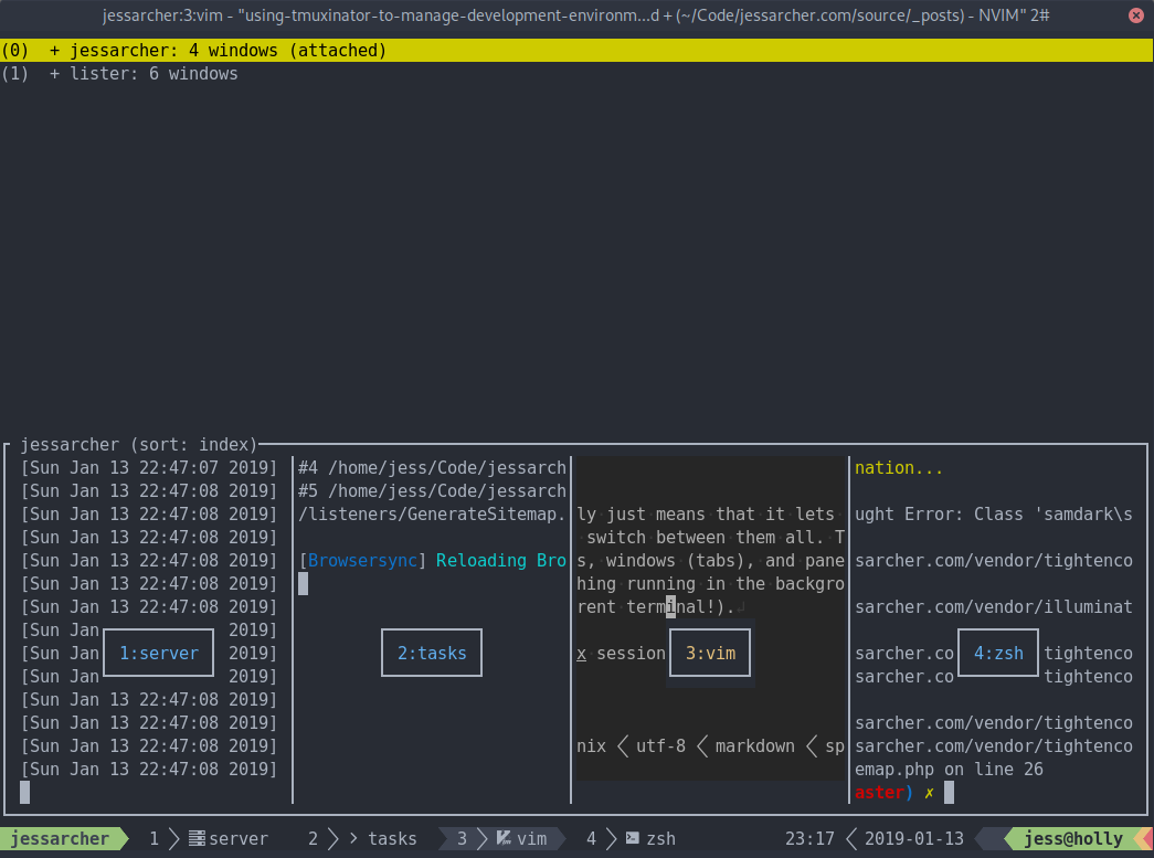 The "switch session" view of tmux